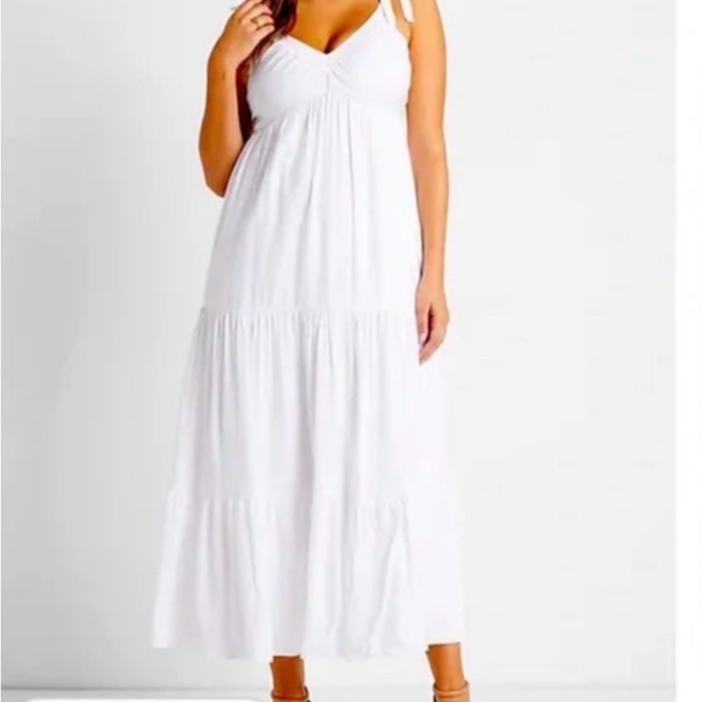 Express Shoulder Tie White Maxi Dress